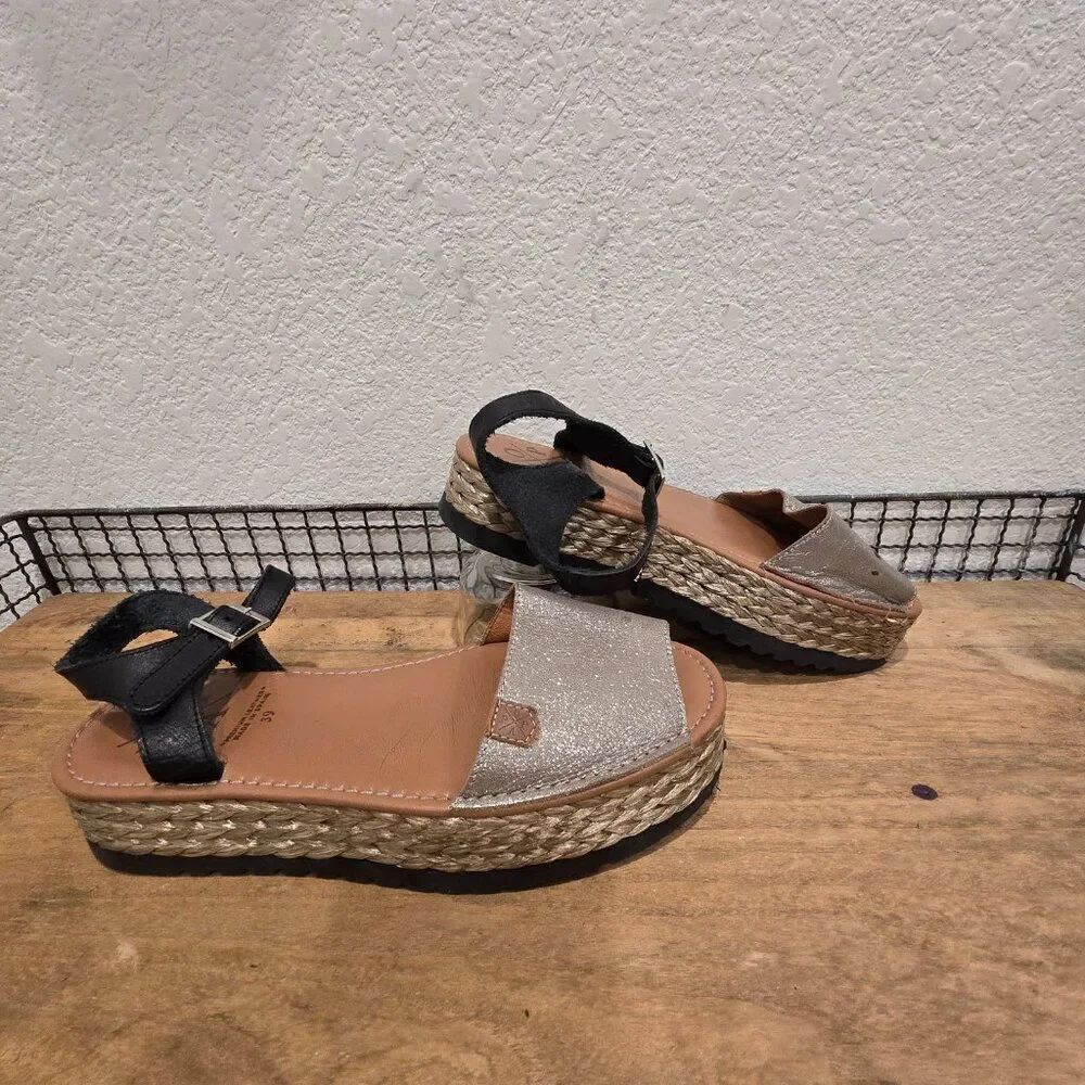 POPA Metallic Gold Menorquina Platform Sandal Sz 39 (US-8.5)
